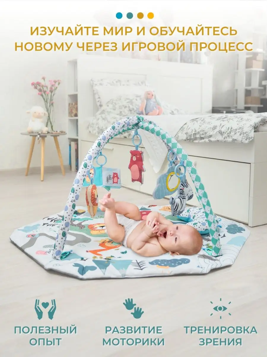 Преимущества развивающих ковриков для новорожденных Infantino