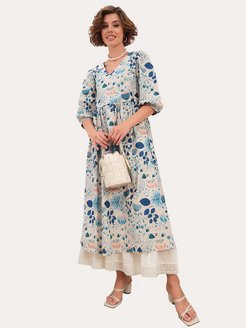 Льняное платье длинное большие размеры стиль бохо PlaceX 134091764 купить за 3 746 ₽ в интернет-магазине Wildberries