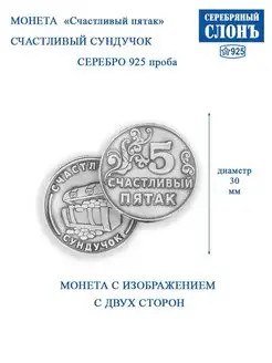 Монета серебряная 925 Денежный сувенир Пятак