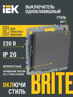 BRITE Выключ. 1-кл. перекр. 10А ВС10-1-3-БрС сталь