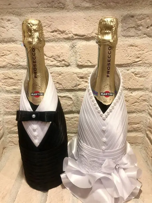 Свадебное шампанское своими руками в различных техниках