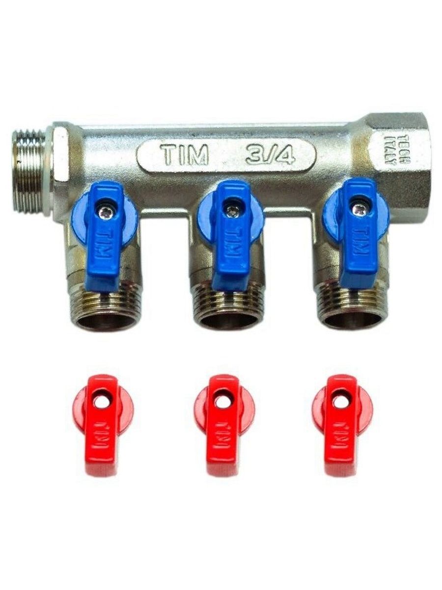 Коллектор для холодной воды. Коллектор проходной запорный tim (MV-3/4-N-3) 3/4" НР-ВР, 3 отвода 1/2" евроконус. Коллектор проходной запорный tim (MV-3/4-N-4) 3/4" НР-ВР, 4 отвода 1/2. Коллектор 3/4"х 16 х 4 крана "tim" красн.+син. 200-3/4 (4). Коллектор tim с шаровыми кранами 3/4x1/2 на 5 выхода.
