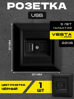 Розетка USB черная Roma Black