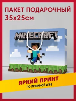 Пакет подарочный сувенирный с принтом Майнкрафт Стив и Алекс