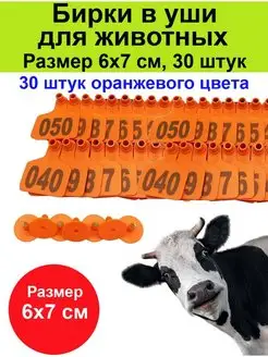 Бирки для кров, телят, КРС, животных в уши ушные 30 шт