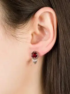 Серьги серебро 925 с рубином золотые 585