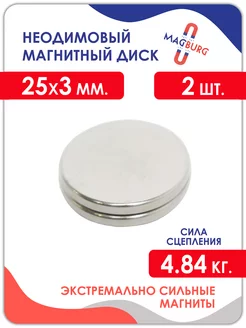 Неодимовый магнит - диск 25х3 мм. 2,4,10 шт