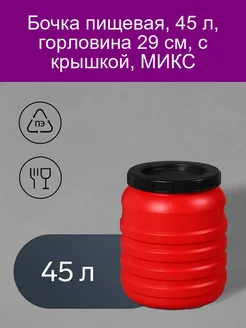 Бочка пищевая, 45 л, горловина 29 см, с крышкой, МИКС