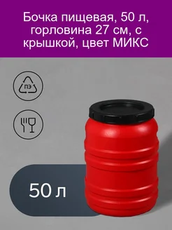 Бочка пищевая, 50 л, горловина 27 см, с крышкой, цвет МИКС