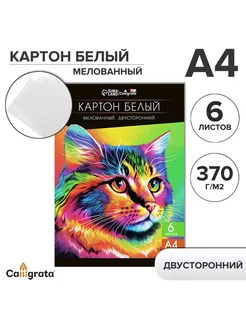 Картон белый двусторонний А4, 6 л, мелованный, 370 г м2