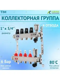 Коллекторная группа с расходомерами 1", 4 хода