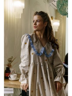 Платье с воротником льняное весеннее Evgeniya Shkalikova designer clothing 145191313 купить за 6 812 ₽ в интернет-магазине Wildberries