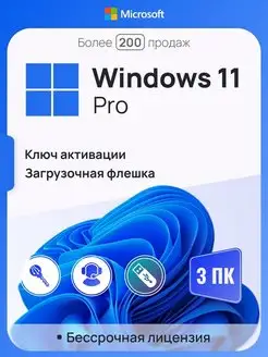 Windows 11 Pro на 3 ПК, бессрочная, x64, с USB-флешкой