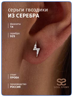 Серьги гвоздики из серебра 925