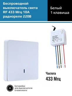 Беспроводной выключатель света с радиореле 220В (1 клавиша)