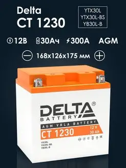 Аккумулятор Delta CT 1230 (YTX30L, YТX30L-BS, YB30L-B)