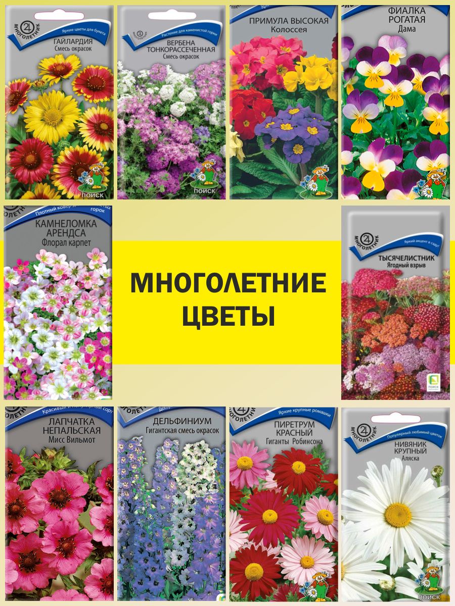 Набор семян многолетние цветы для сада и дачи Агрохолдинг Поиск 147522867купить в интернет-магазине Wildberries