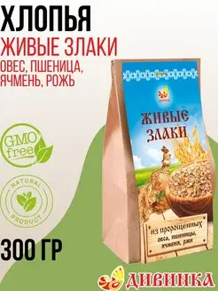 Хлопья ЖИВЫЕ ЗЛАКИ из овса пшеницы ячменя ржи, 300 гр