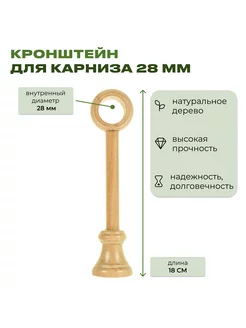 Кронштейн деревянный для круглого карниза д28 настенный