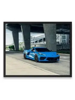 Постер, плакат, Спорткар corvette c8 ag mc sick blue 40х50