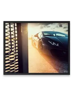 Постер, Ламборджини black lamborghini huracan led lights