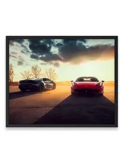 Постер, Феррари lamborghini huracan and red ferrari 458