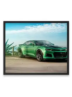 Постер интерьерный, Суперкар green camaro 40х50