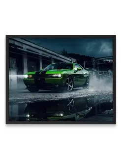 Постер в комнату, Додж green dodge challenger 40х50