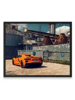 Постер 40x50, Суперкар orange c8 corvette miami