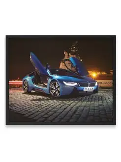 Постер в комнату, Бэха bmw i8 doors up 40х50