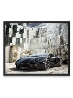 Постер, Ламборджини black lamborghini aventador 40х50