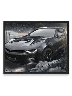 Постер интерьерный, Спорткар chevy camaro black 40х50