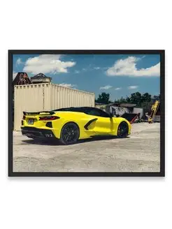 Постер в комнату, Машина and black corvette c8 vossen 40х50