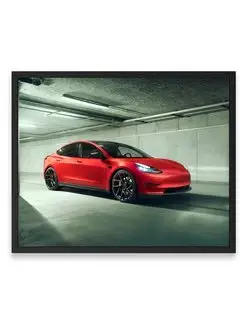 Плакат интерьерный, Машина tesla model 3 40х50