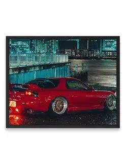 Плакат 40х50, Мазда red mazda rx7 on streets k4