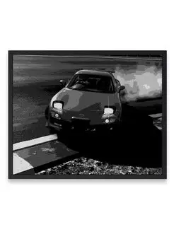 Постер в комнату, Мазда mazda rx7 monochrome drift 40х50