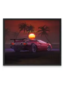 Постер, плакат, Машина retrowave supercar 40х50