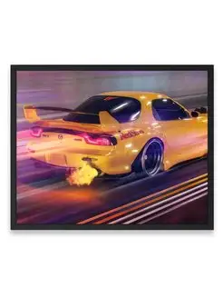 Постер, плакат 40x50, Мазда mazda rx7 flaming out