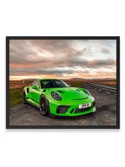 Плакат интерьерный, Порше porsche 911 gt3 rs green 40х50