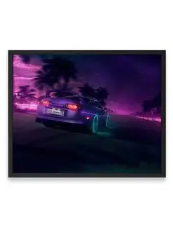 Плакат 40х50, Машина neonnight toyota supra