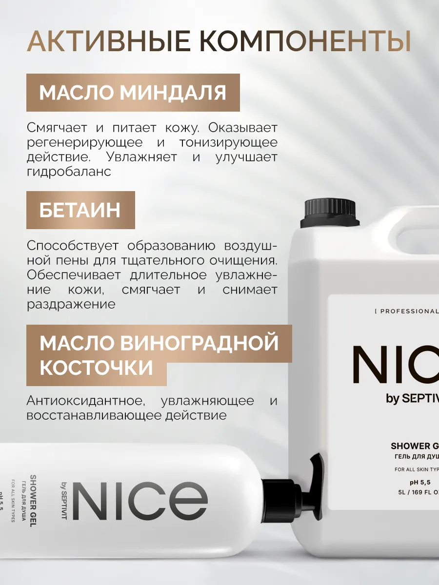 SEPTIVIT Premium Гель для душа женский мужской NICE цветочный 5 литров