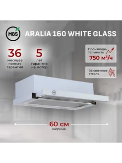 Кухонная вытяжка встраиваемая ARALIA 160 WHITE GLASS