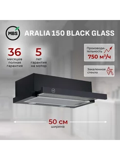 Кухонная вытяжка встраиваемая ARALIA 150 BLACK GLASS