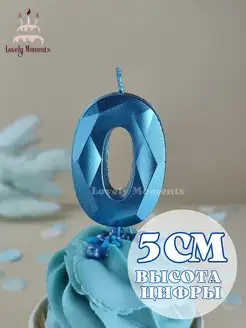 Цифра свеча для торта 0 синяя