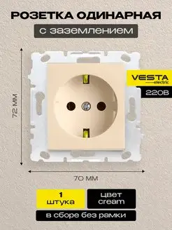 Розетка бежевая одинарная с заземлением без рамки