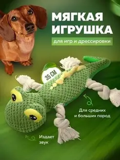 Игрушка для собак мягкая с пищалкой прочная дракон с канатом