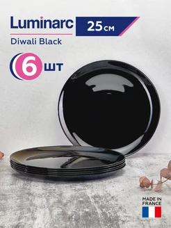 Набор тарелок Diwali Black, плоские, большие 25 см, 6 шт