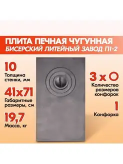 Плита чугунная для печи П1-2 410х710 мм