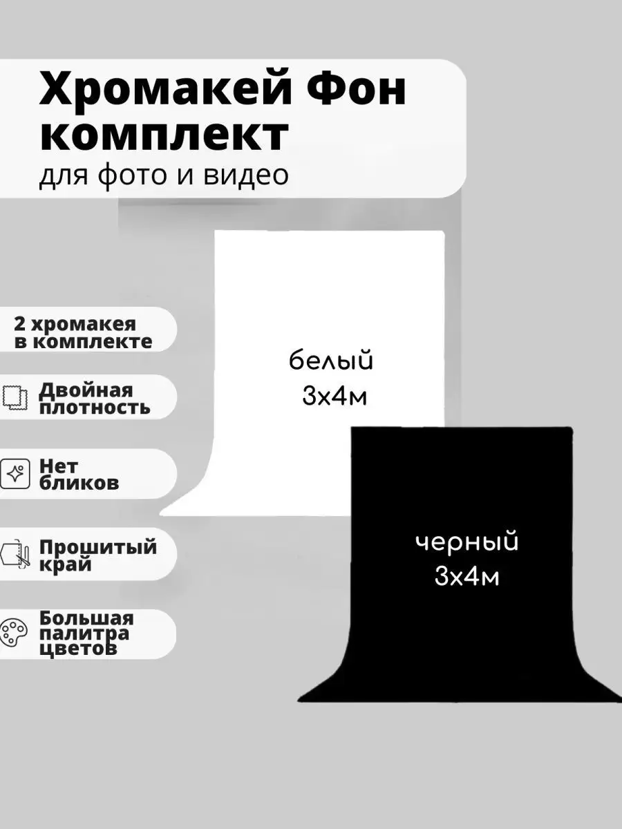 Хромакей черный и белый 3 х 4 м. GOZHY 151472258 купить за 6 517 ₽ в  интернет-магазине Wildberries