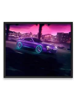 Плакат, Машина neonnight toyota supra 30х40 А3